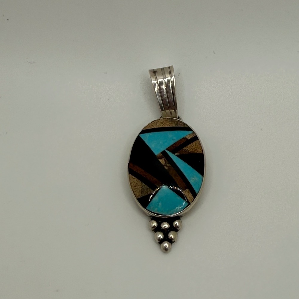 Sterling Silver Turquoise Inlay Pendant‎ Southwestern Signed D. Martinez